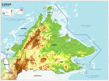 Physical Map Of Sabah - Buy Malaysia Physical Map Sabah Product on