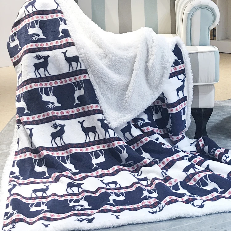 Antipilling Snowflake Printed Coral Fleece Sherpa Reversible Blanket