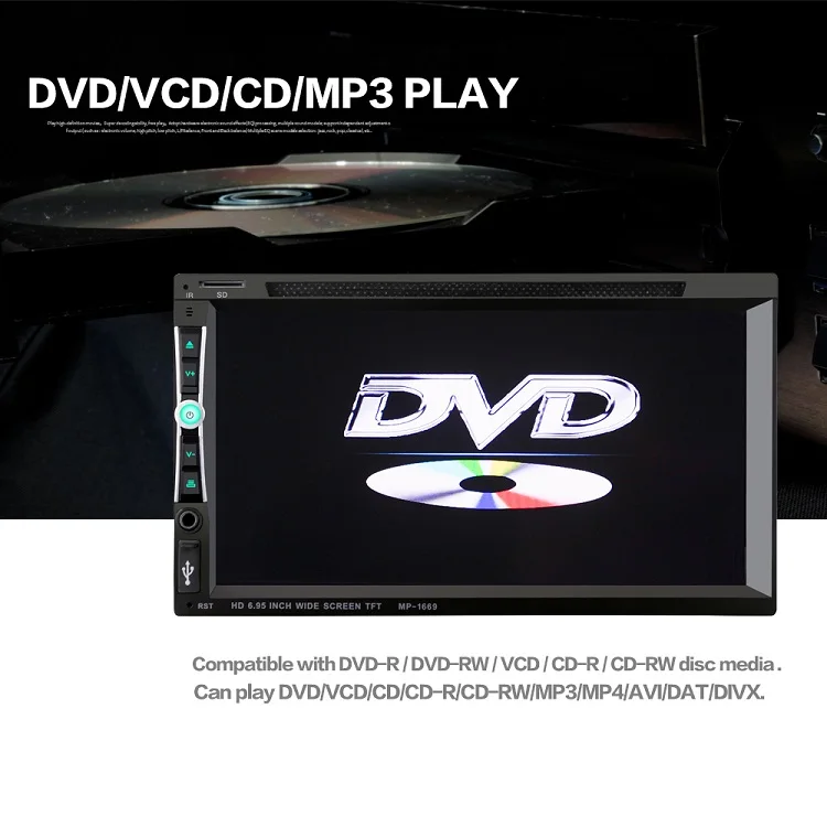 2 Din 6.95 Inch Touch Screen Hd Car Dvd Player With Multifunction Video