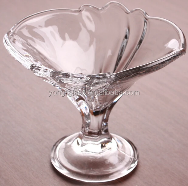 new design short stem clear ice cream glass cups, flower shape dessert container
