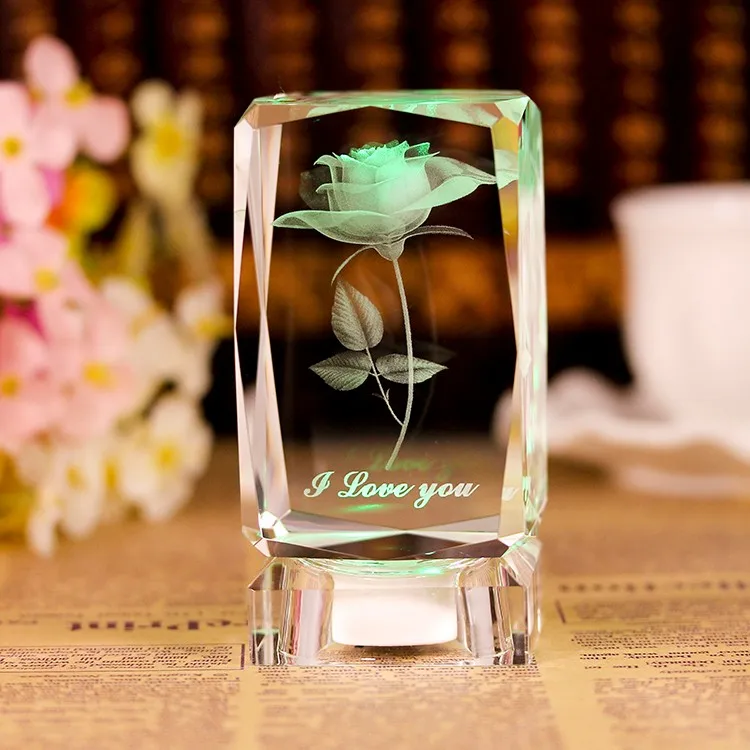 product 2023 valentine day flower rose 3d laser engraving led light stand wedding favor new design crystal gifts-24