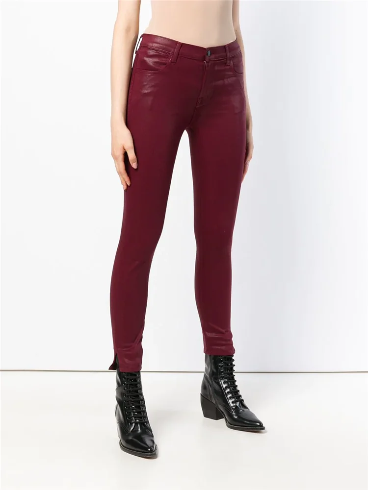burgundy high rise jeans