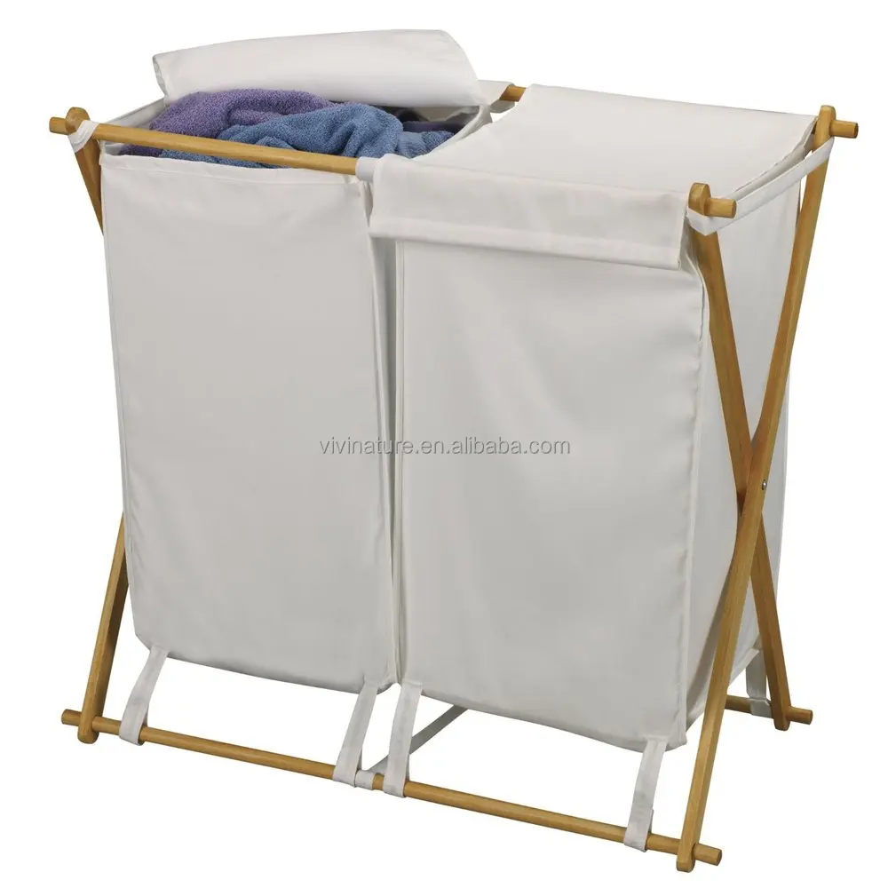 Wooden Frame Laundry Hamper And Laundry Sorter With Two Bags Buy Wooden Laundry Hamper,Folding