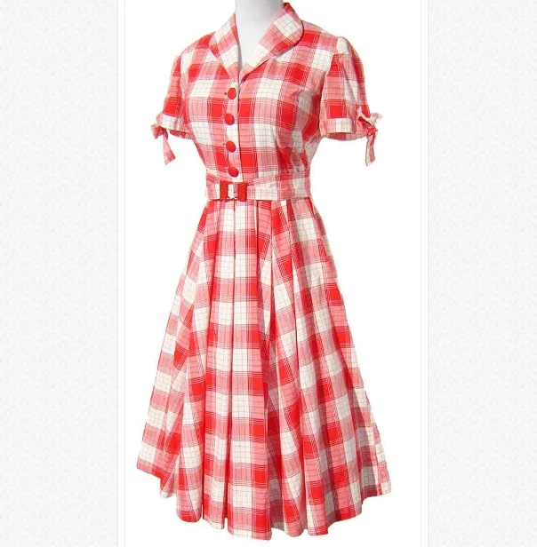 red button through dress