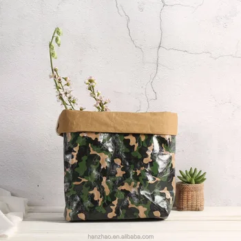 Custom Camouflage Water Resistant Not To Be Torn Washable Kraft Paper Storage Bag For Household Plants Bags