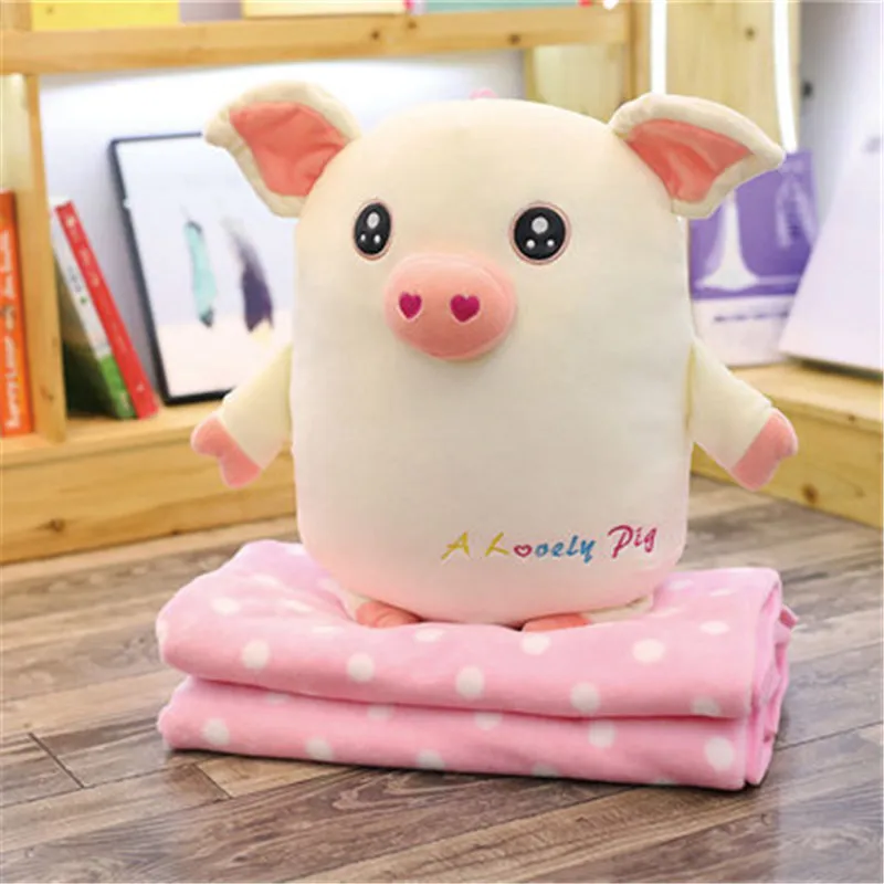 Lovely Stuffed Pig Pillow Blanket Sets Plush Animal Soft Toy Pillow