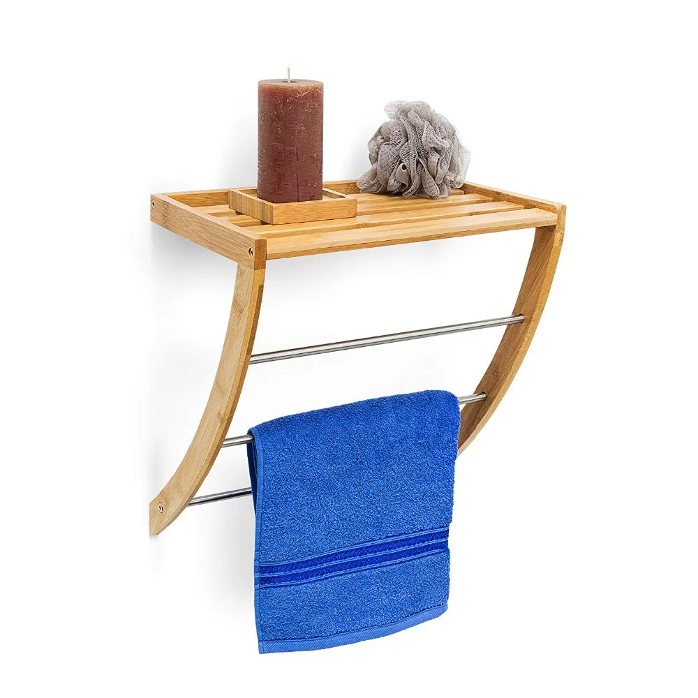 Bamboo Wallmount Towel Holder With 3 Rails Chromeplated Metal 40 X 38