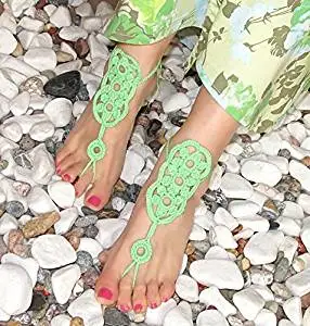 Green Wedding Sandals,Wedding Accessory,Sexy Beach Sandals, Crochet Barefoot Sandals, Barefoot Sandals , Crochet Anklet, Sexy Lace Sandals,Beach,Wedding Footwear, Bridesmaid Sandals (Green-03)