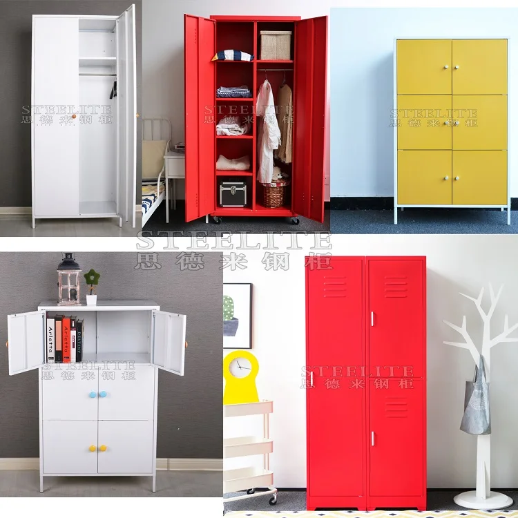 Korean Style Mobile Double Door Steel Locker Wardrobe Cabinet With