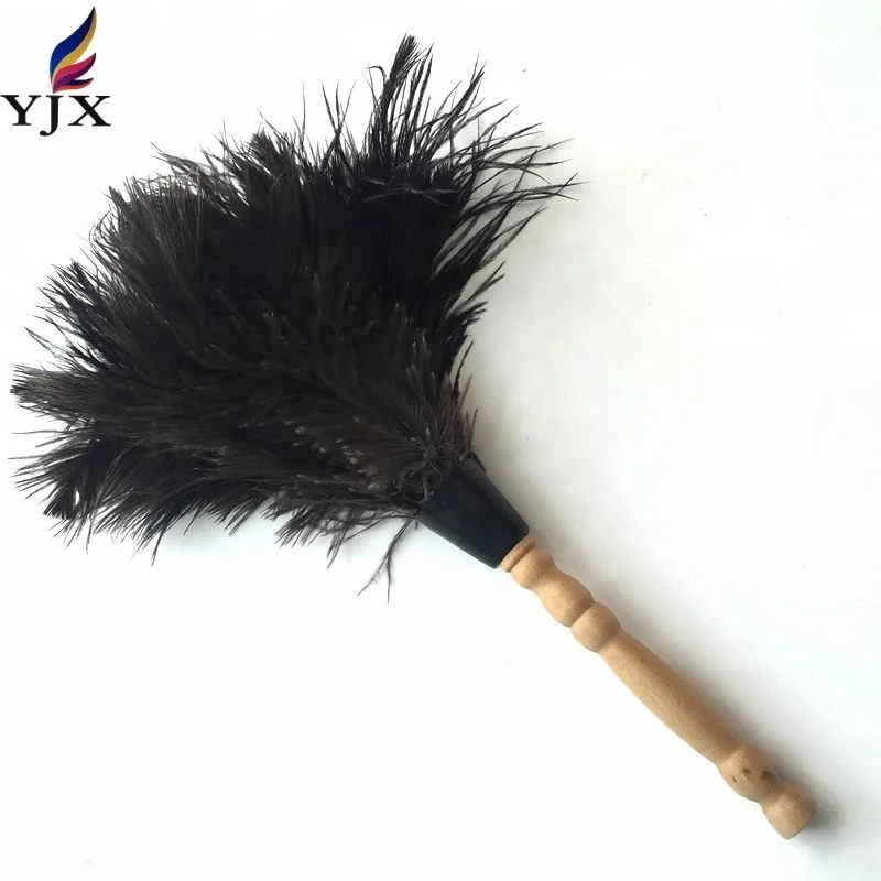 Wholesale 35cm Fluffy Black Feather Duster Ostrich With Wooden Handle