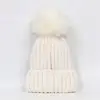 5NB031 Fashion winter hat warm plain colour satin lined chunky knit cap pom pom crochet beanie