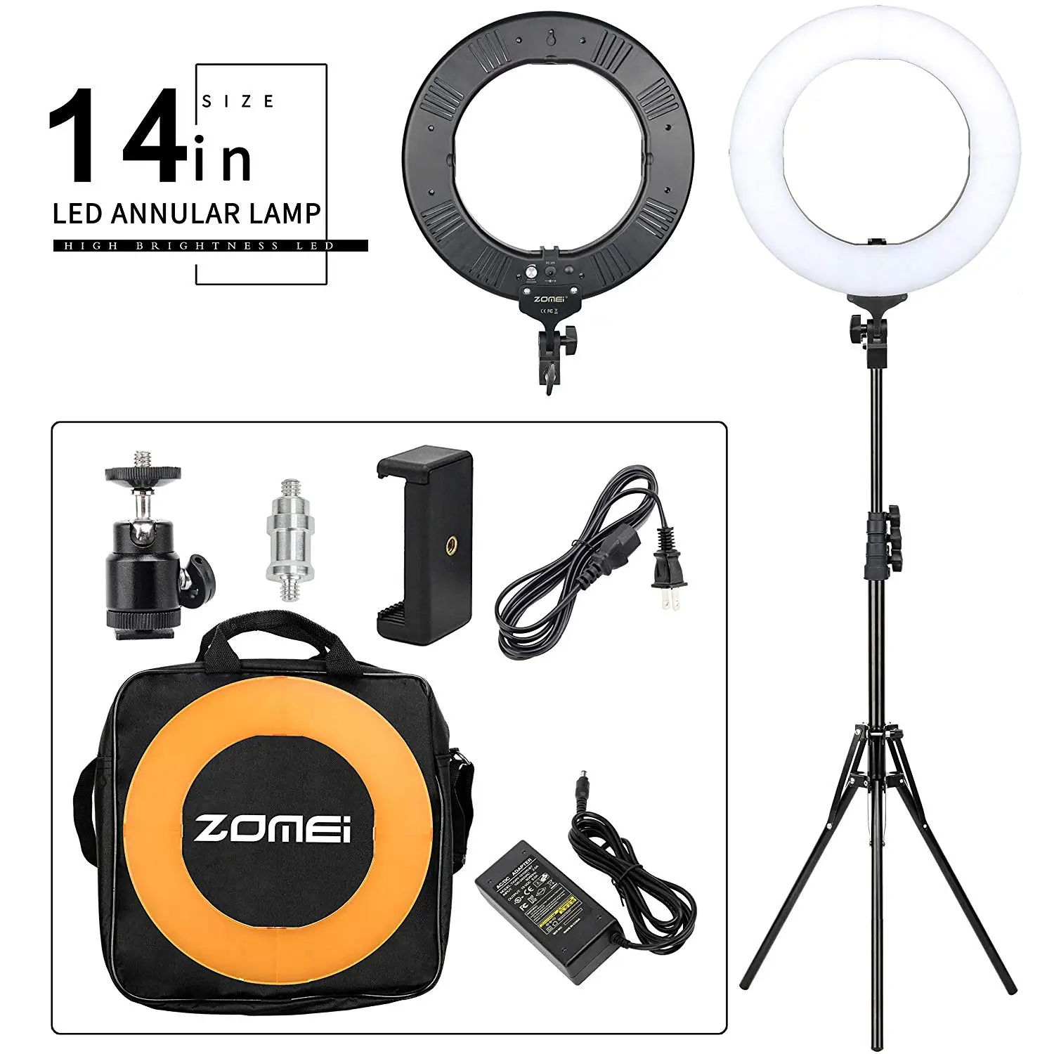 Zomei 14-inch LED Ring Light Kit Dimmable 41W 5500K with One-Piece Warm Color Filter Heavy Duty Light Stand Phone Holder for Makeup YouTube Video