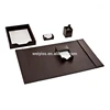 Handmade Luxury Executive Brown Leather Office 5-Piece Desk Set