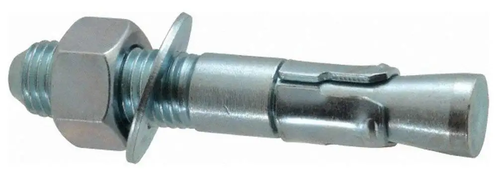 1" Diam, 6" OAL, Grade 1018, Wedge Expansion Concrete Anchor Steel, Zinc Plated, 2-3/8" Thread Length, Hex Nut Head, Hex Drive, 1" Drill, For Use With Nut & Washer