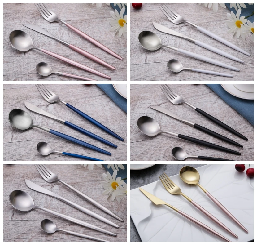 Wedding Flatware Dinner Fork Knife Spoon Gold Silver Cutlery With White Handle