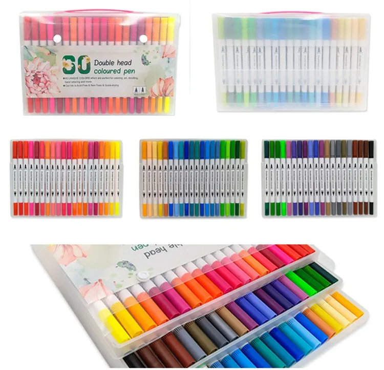 60 Colors Of Water Based Dual Tips Coloring Brush Marker For ...