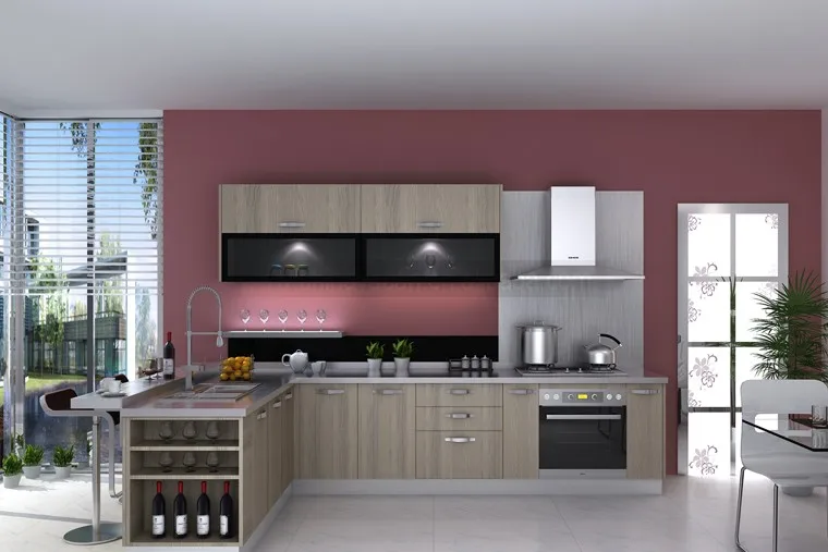 Desain Kabinet Dapur Melamin Dengan U Modern Dan Bingkai Desain Kabinet Dapur Melamin Dengan U Modern Dan Bingkai Aluminium Pintu Kaca