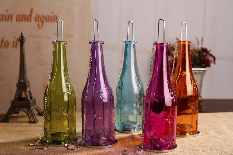 Wholesale Votive Glass Wine Bottle Candle Holder Insert With Metal