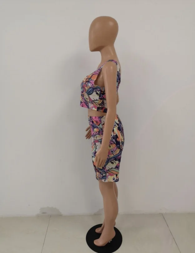European station new sexy strap digital print face animation fresh two - piece H9552 sexy dress