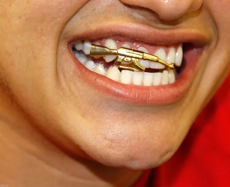 Hip Hop Grillz Double Gold Color Gun Ak47 Shape Removeable