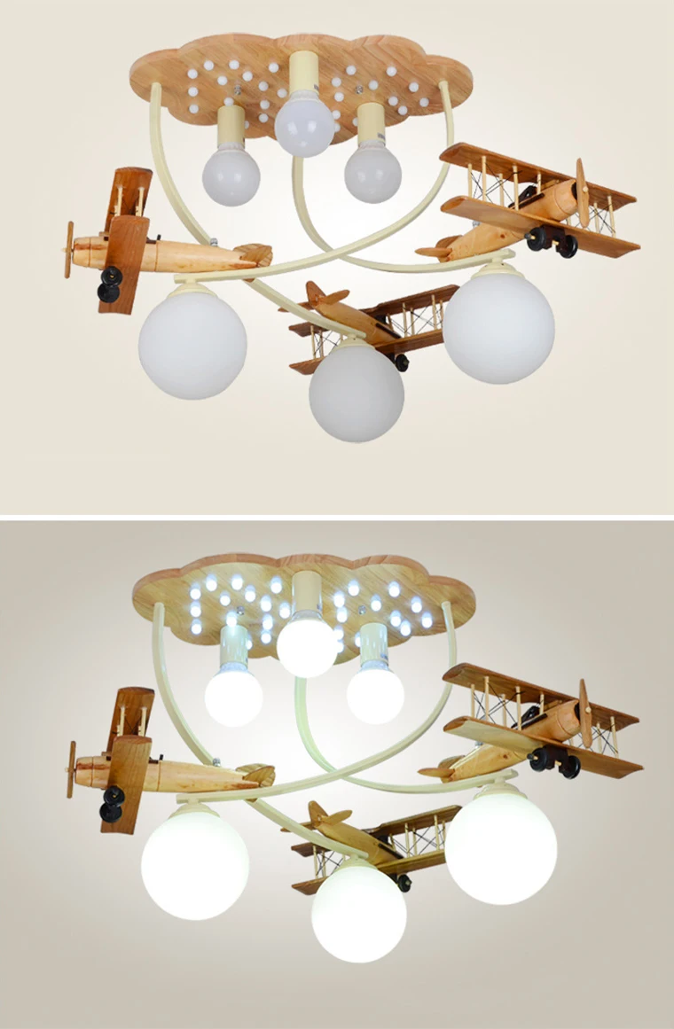 Creative wood plane lights Christmas gift European children's bedroom ceiling lamps boys room lights kindergarten led lighting