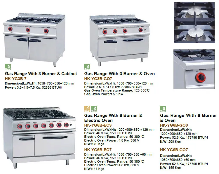 Restaurant Hotel Kitchen Gas Stove 3 Burner Price Electric Cooking