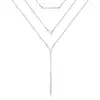 S925 Sterling Silver Multilayer Dot Bar Layered Triple Chain Pendant Necklace for Women