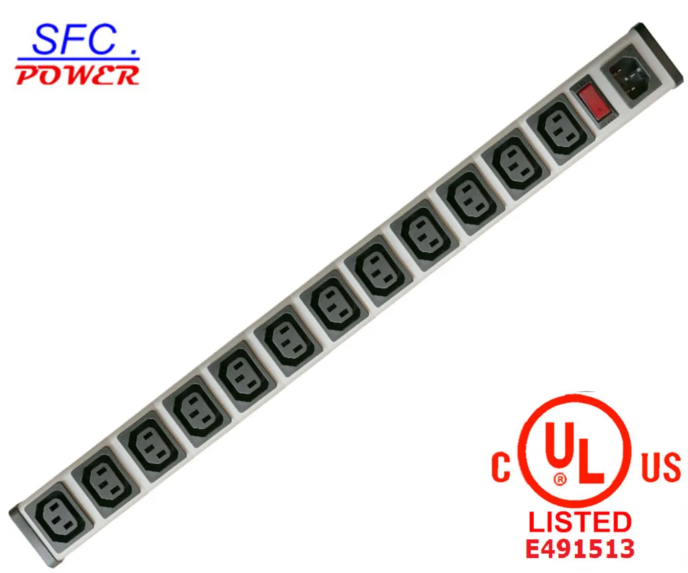 IEC 60320 C13 C14 PDU POWER STRIP Smart 12 Outlet Power Strip Bar For Network Cabinet , Multiple Electrical Outlets