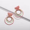 Qingdao Fashion Jewelry Factory Triple Layers Circles Drop Earring New Rubber Coating Metal Statement earrings for women