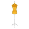 Yellow velvet fabric tailoring female mannequin with wooden base