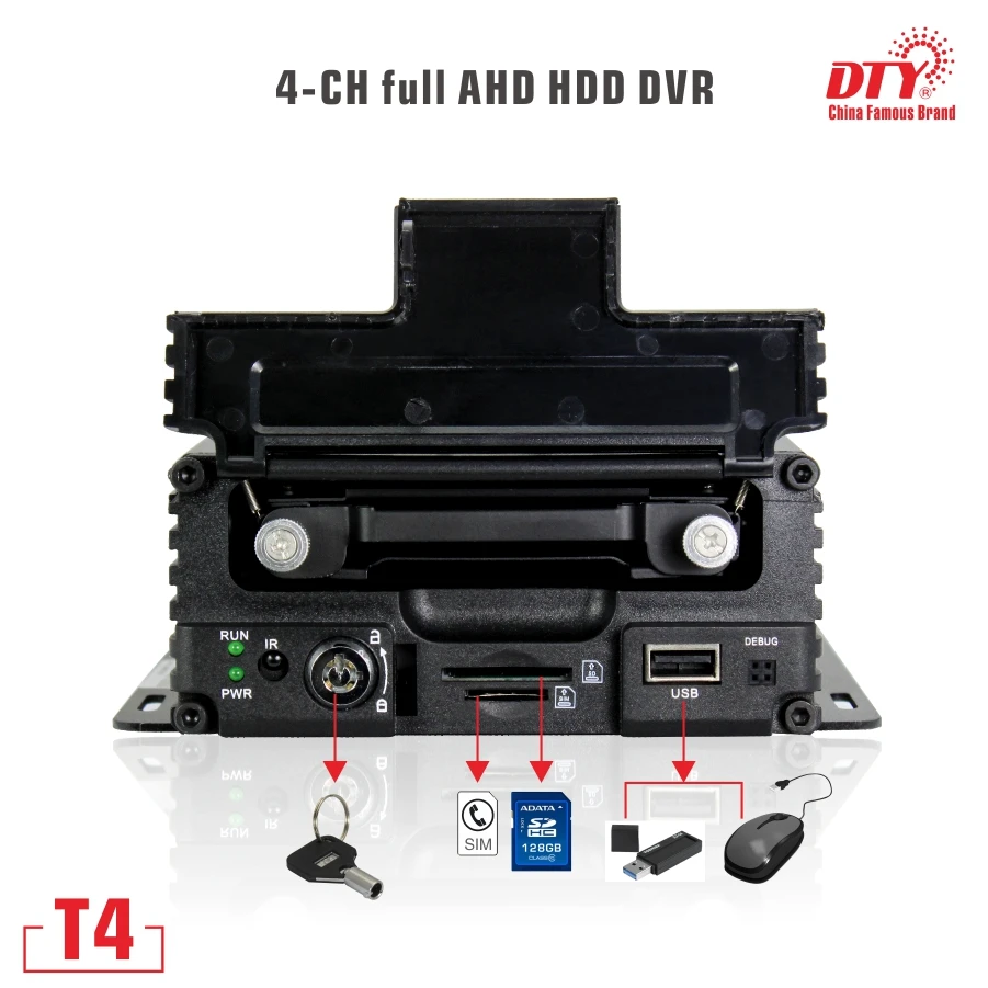 DTY 4ch 2TB hdd mdvr mobile 3g gps dvr Mobile surveillance