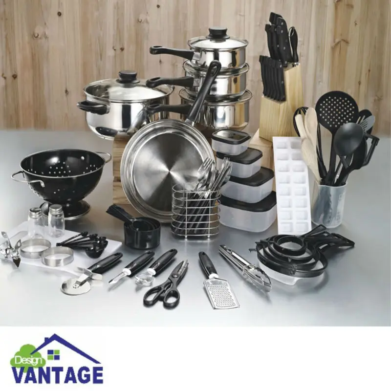 
Wholesale 80-Pcs Black/Red Stainless Steel Kitchen Cookware Set With Cooking Tools 