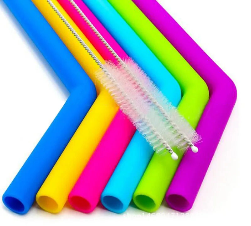 6pcs/pack Eco Friendly Bent Silicone Drinking Straw Reusable Straws For