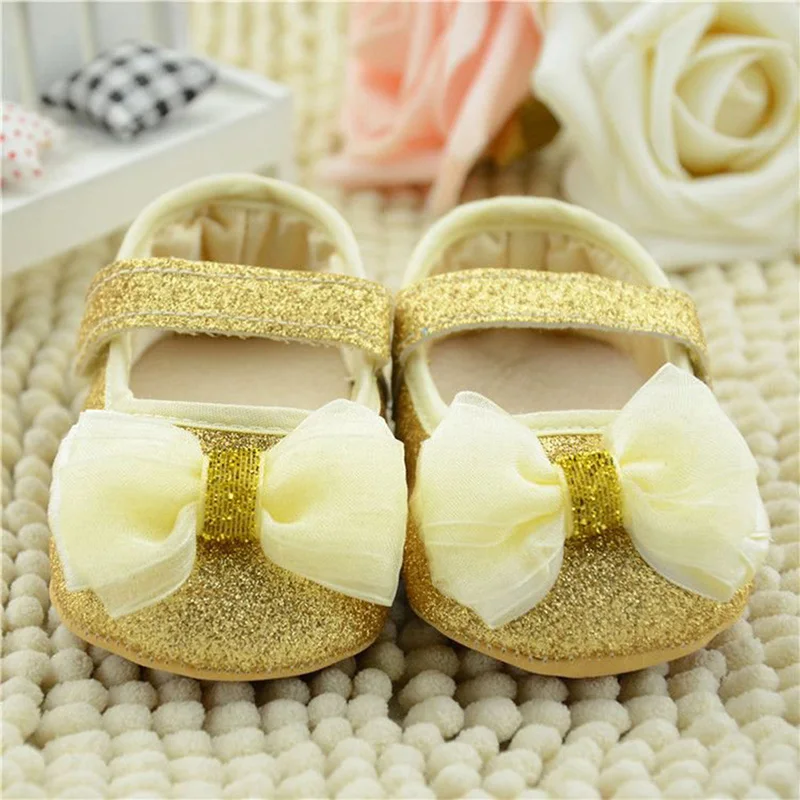 0 18M Cute Baby Kid Girl Infant Soft Sole Ribbon Bowknot Princess Crib Shoes Hot