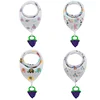 YDS Fancy Triangle Bib Set Of 4 Adjustable Snaps Bandana Teething Bibs With Attached Silicone Teether