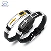 Cheap Wholesale Custom Logo Band Cool Men'S Stainless Steel Silicone Rubber bangle Bracelets With Metal Buckle