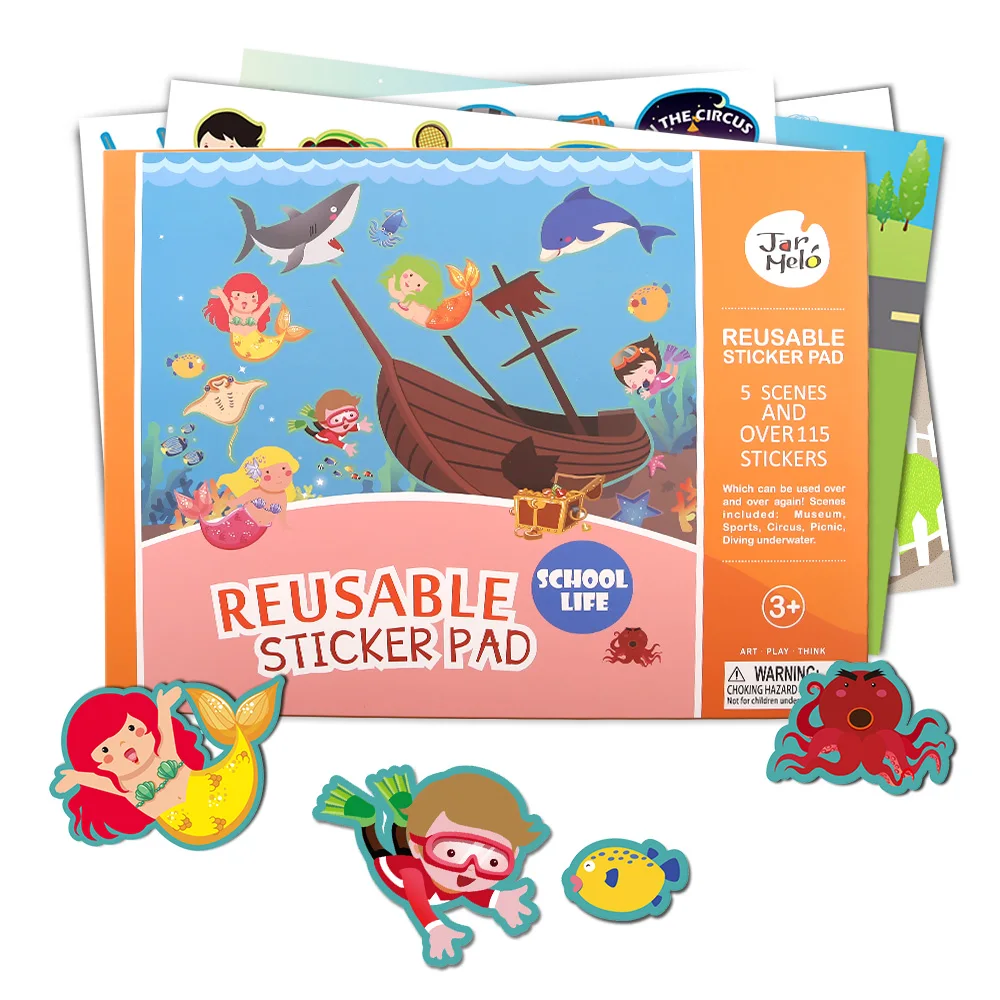 Reusable Removable Acrylic Sticker Printed Set School Life Paper Cute