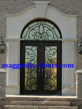 Wrought Iron Double Door Matched Circle Transom Steel Entry American Front Doors For Residential Wrought Iron Double Door Matched Circle Transom Steel Entry American Front Doors For Residential
