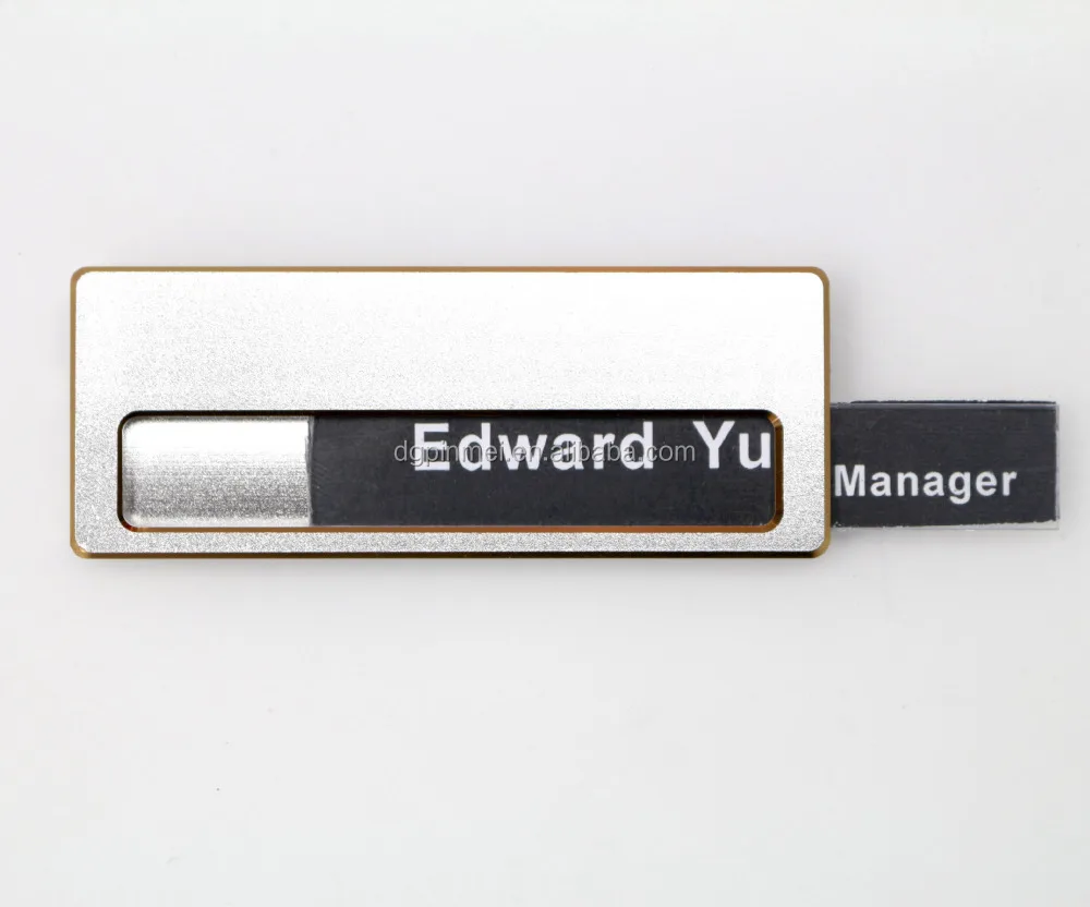 Blank metal reusable gold name plate name badge pin, View gold