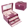 large mirrored pu leather jewelry ring display box with many conpartments