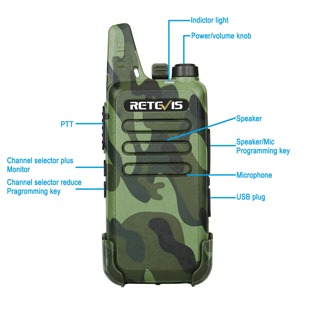 Retevis Rt22 Camouflage Emergency Alarm Monitor Walkie Talkie For