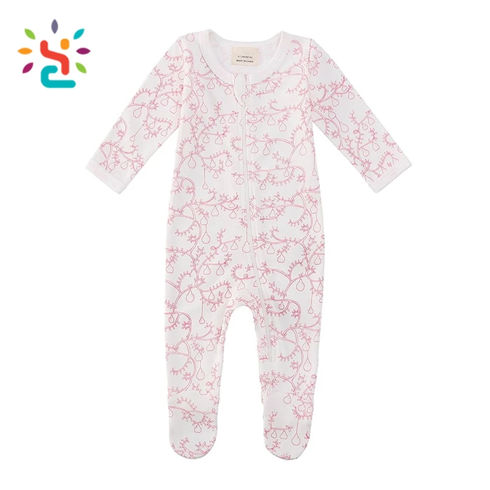 Organic Cotton Summer Baby Girl Zip Front Sleep Footed Sleeper Long Sleeve Bunny Romper Buy