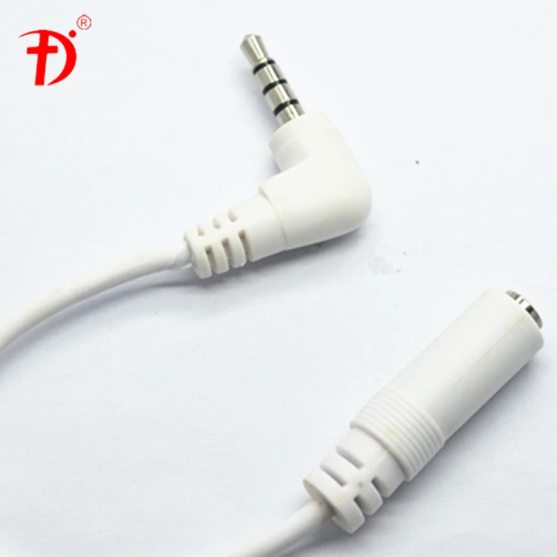 Right Angle 3.5mm 4 Pole Audio Cable Male To Female White Video Cable