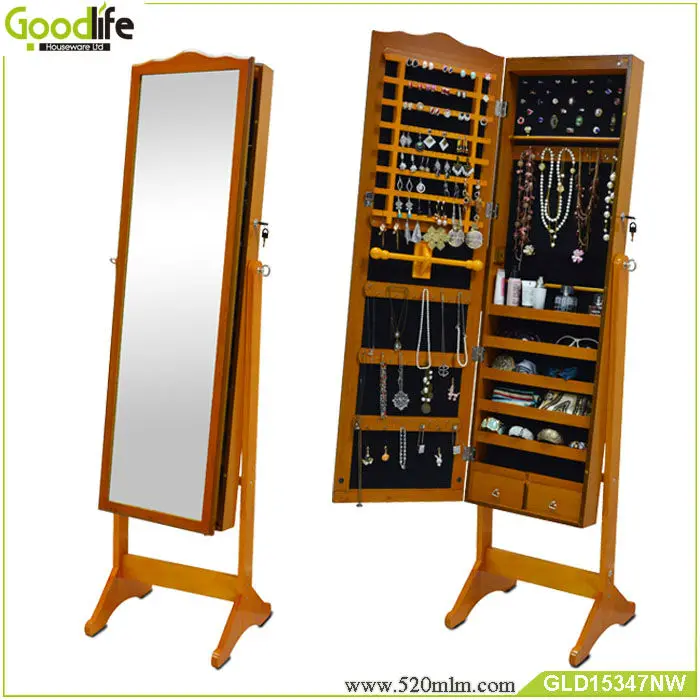 White Finish Korean Style Cheval Mirror Wood Jewelry Cabinet For