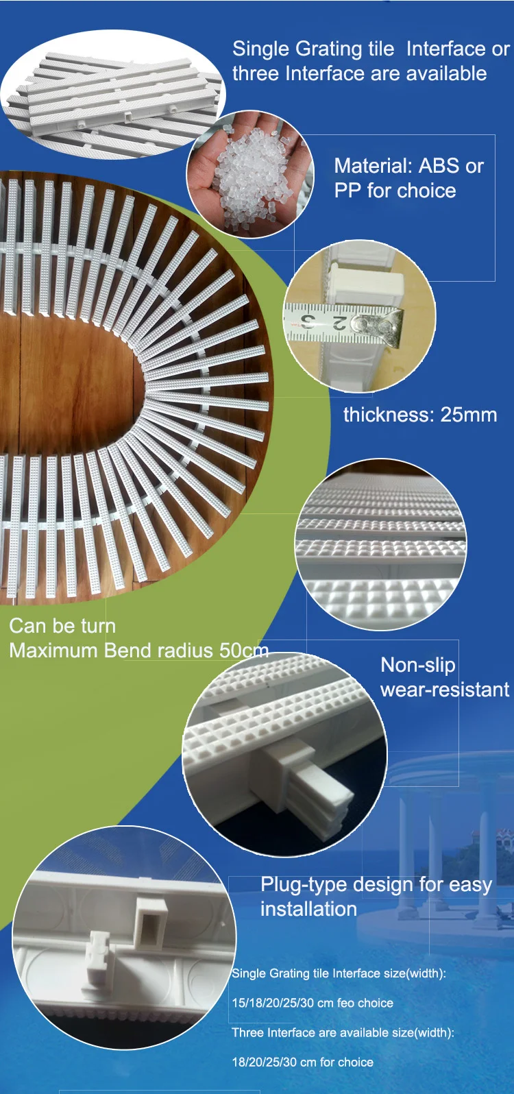 New design Wave type swimming pool overflow grating pps pool gutter grating price 2