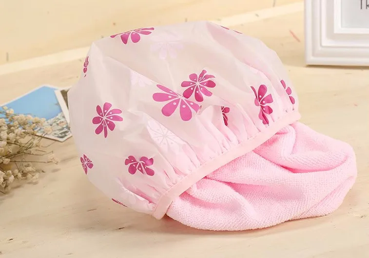 Customized Flower Microfiber Towel Shower Caps For Women Double Layered