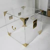 clear customized acrylic brass copper mental trunk plexiglass lucite jewelry box hinged lid clothing storage chest box