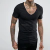 2017 New Fashion Popular 95% Cotton 5% Spandex Plain Black High Quality V neck GYM Sport Men's T shirts