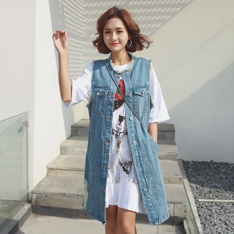 sleeveless long jean jacket