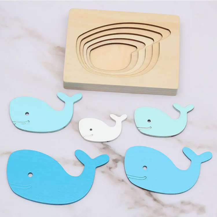 Carton Rabbit/Bird/Elephant/Whale Puzzle Multilayer Jigsaw Baby Child Early Enlightenment Grab Educational wooden puzzle